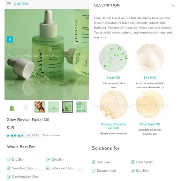 NIB Pur-lisse Glow Revival Facial Oil Lightweight Hydrates Calms Brightens Skin - Picture 4 of 12